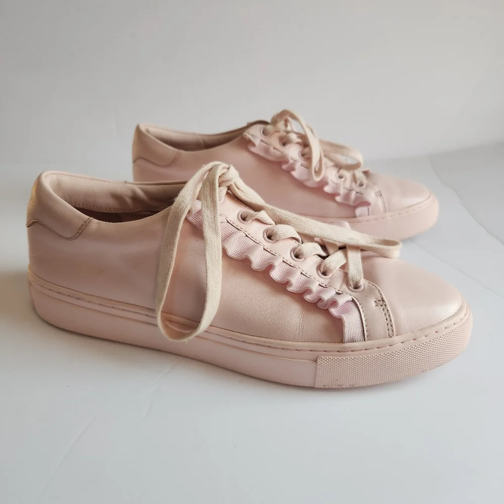Tory Burch Sport Calf Leather Ruffle Sneakers Cotton Pink Size 9